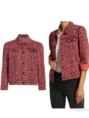 NWOT MOTHER Puffy Bruiser Radioactive Paws Leopard Stretch Denim Jacket Small